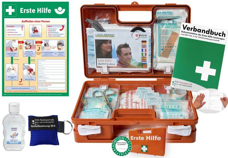 WM-Teamsport Erste-Hilfe-Koffer 1. Hilfe Koffer (K) DIN 13157 + Hygiene-Gel, Beatmung + Aushang von WM-Teamsport