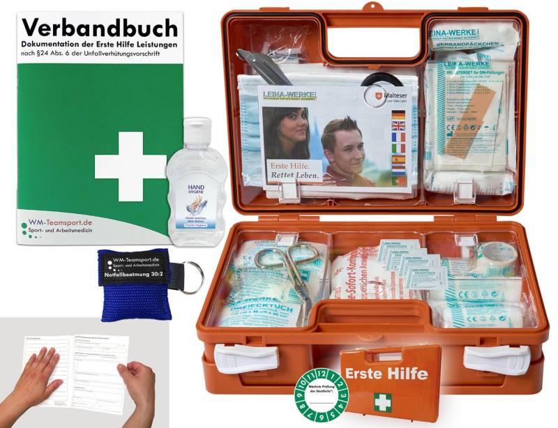 WM-Teamsport Erste-Hilfe-Koffer 1. Hilfe Koffer (K) DIN 13157 + Hygiene-Gel, Notfallbeatmung von WM-Teamsport