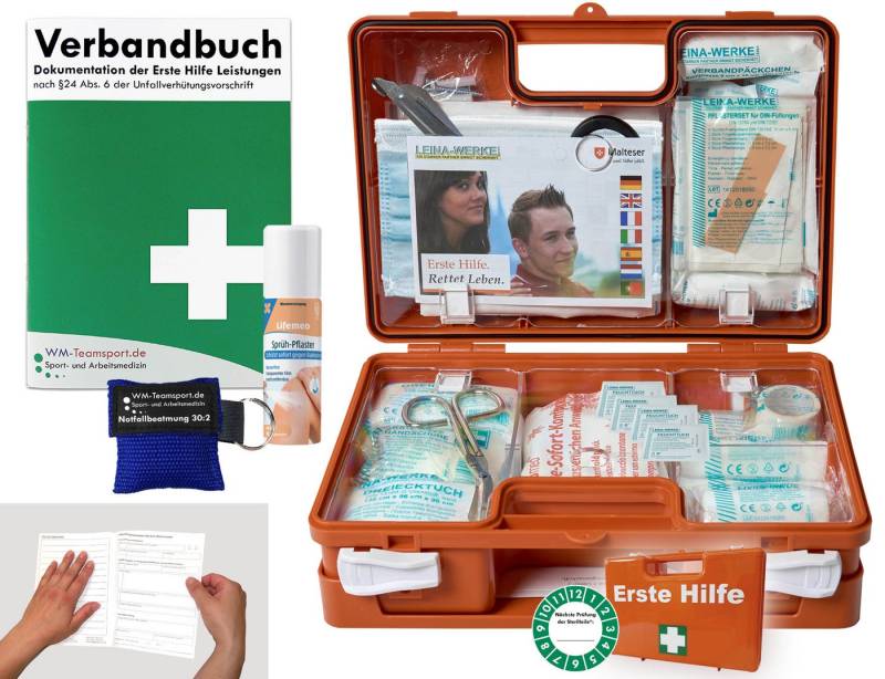 WM-Teamsport Erste-Hilfe-Koffer 1. Hilfe Koffer (K) DIN 13157 + Sprühpflaster, Notfallbeatmung von WM-Teamsport