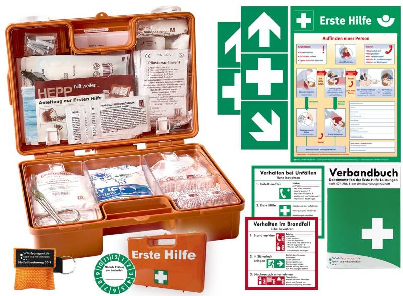 WM-Teamsport Erste-Hilfe-Koffer 1.-Hilfe-Koffer (K)ARR DIN 13157 + Notfallbeatmung + Aufkleber,Aushang von WM-Teamsport