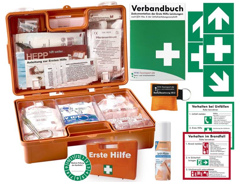 WM-Teamsport Erste-Hilfe-Koffer 1.Hilfe Koffer (K)ARR DIN 13157 + Sprühpflaster, Beatmung + Aufkleber von WM-Teamsport