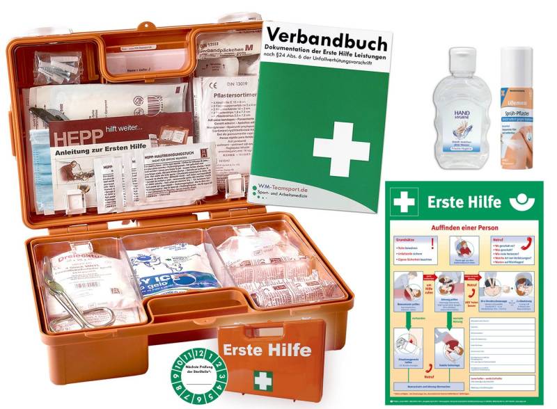 WM-Teamsport Erste-Hilfe-Koffer 1.Hilfe-Koffer (K)ARR DIN 13157 +Hygiene-Gel, Sprühpflaster +Aushang von WM-Teamsport