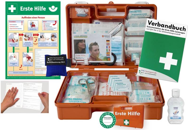WM-Teamsport Erste-Hilfe-Koffer 1.Hilfe Koffer (M) DIN 13157 + Hygiene-Gel, Beatmung + Aushang von WM-Teamsport