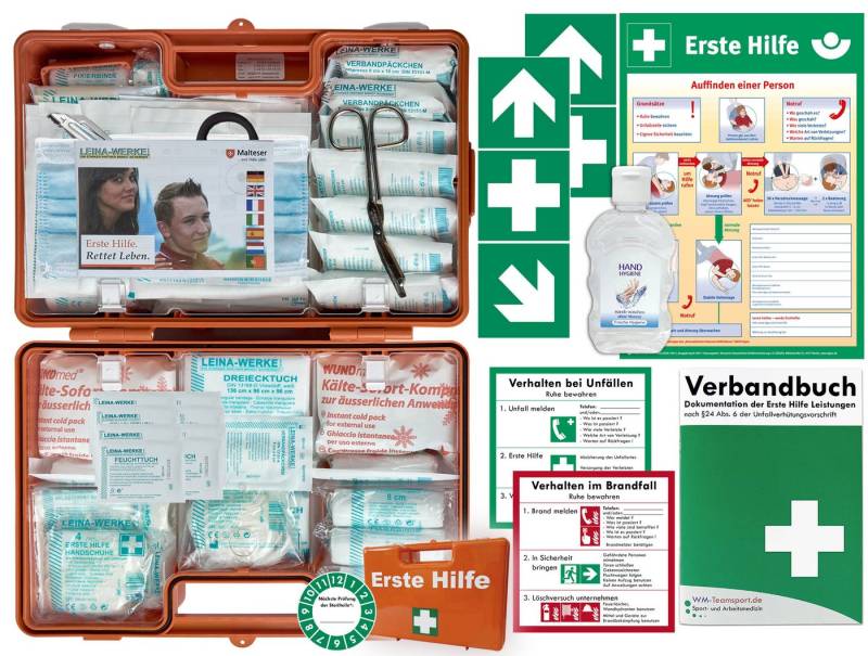 WM-Teamsport Erste-Hilfe-Koffer Erste-Hilfe-Koffer (G) DIN 13169 + Hygiene-Gel + Aufkleber,Aushang von WM-Teamsport