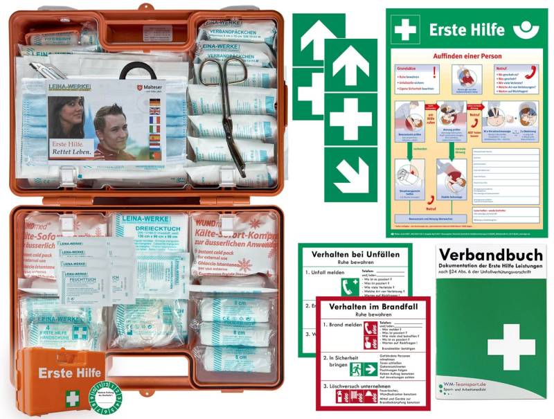 WM-Teamsport Erste-Hilfe-Koffer Erste-Hilfe-Koffer (G) nach aktueller DIN 13169 + Aufkleber, Aushang von WM-Teamsport