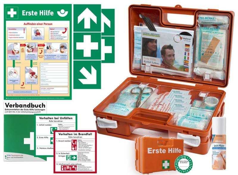 WM-Teamsport Erste-Hilfe-Koffer Erste-Hilfe-Koffer (K) DIN 13157 + Sprühpflaster + Aushang, Aufkleber von WM-Teamsport