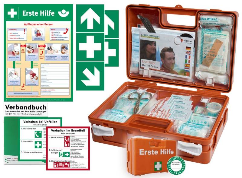 WM-Teamsport Erste-Hilfe-Koffer Erste-Hilfe-Koffer (K) nach aktueller DIN 13157 + Aufkleber, Aushang von WM-Teamsport