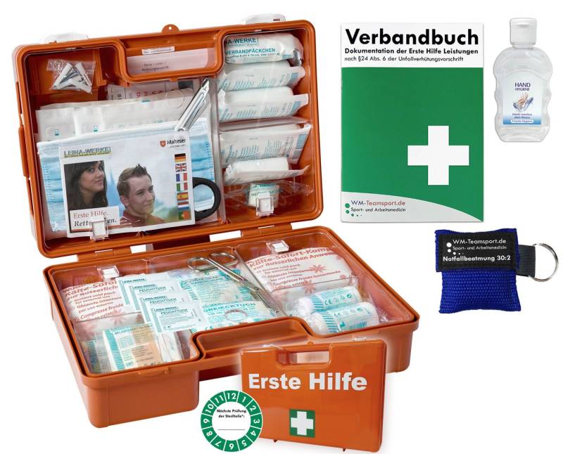 WM-Teamsport Erste-Hilfe-Koffer Erste-Hilfe Koffer M2 PLUS DIN 13157 + Notfallbeatmung & Hygiene-Gel von WM-Teamsport