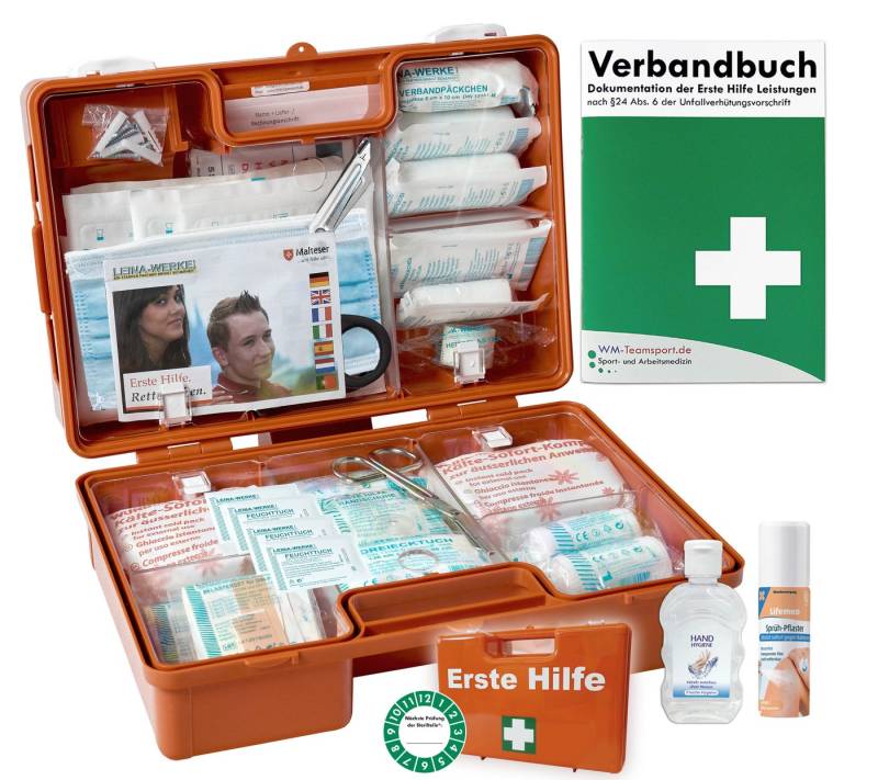 WM-Teamsport Erste-Hilfe-Koffer Erste-Hilfe Koffer M4+ DIN 13157 + Sprühpflaster & Hygiene-Gel von WM-Teamsport