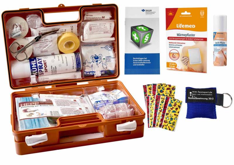 WM-Teamsport Erste-Hilfe-Koffer Sport-Sanitätskoffer PLUS 4 – akt. DIN 13157 +Sprüh-, Wärmepflaster von WM-Teamsport