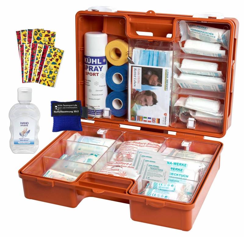 WM-Teamsport Erste-Hilfe-Koffer Sport-Sanitätskoffer PRO S1 - DIN 13157 + Hygiene-Gel, Beatmung von WM-Teamsport