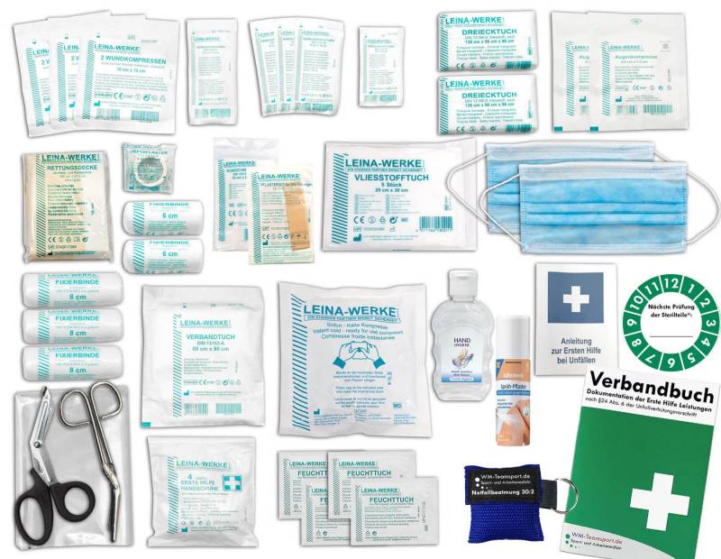 WM-Teamsport Erste-Hilfe-Set Set DIN 13157 PLUS 4 m. Beatmungshilfe + Sprühpflaster + Hygiene-Gel von WM-Teamsport