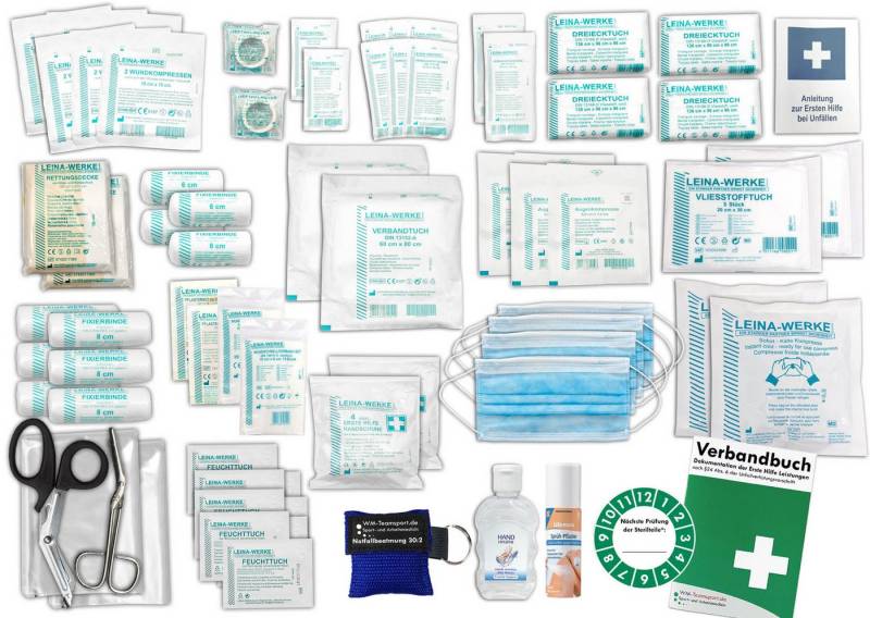 WM-Teamsport Erste-Hilfe-Set Set DIN 13169 PLUS 4 m. Beatmungshilfe + Sprühpflaster + Hygiene-Gel von WM-Teamsport