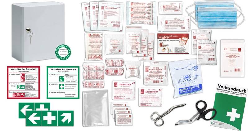 WM-Teamsport Erste-Hilfe-Set Verbandschrank A mit Inhalt nach DIN 13157 (Betriebe) + Aufkleber von WM-Teamsport