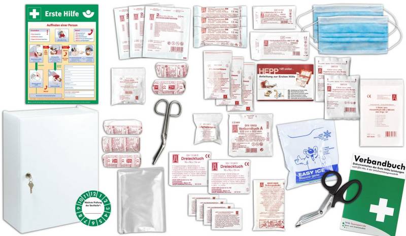 WM-Teamsport Erste-Hilfe-Set Verbandschrank Cura mit Inhalt nach DIN 13157 (Betriebe) + Aushang von WM-Teamsport