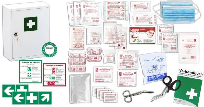 WM-Teamsport Erste-Hilfe-Set Verbandschrank Medisan A mit Inhalt nach DIN 13157 + Aufkleber von WM-Teamsport