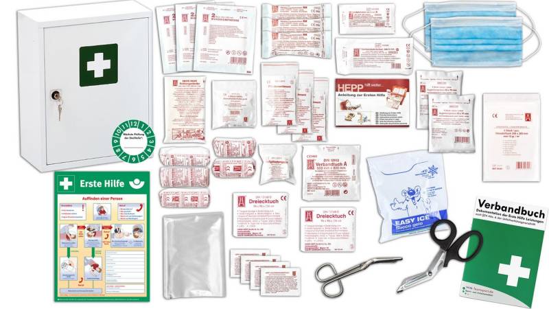 WM-Teamsport Erste-Hilfe-Set Verbandschrank Medisan A mit Inhalt nach DIN 13157 + Aushang von WM-Teamsport