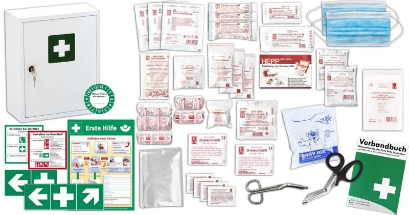 WM-Teamsport Erste-Hilfe-Set Verbandschrank Medisan A mit Inhalt nach DIN 13157 +Aushang, Aufkleber von WM-Teamsport