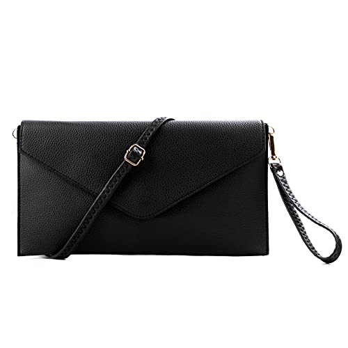 Wedmay Damen gro脽e Oversize Umschlag Handschlaufe Leder Abendtasche Abschlussball Clutch b枚rse f眉r Frauen, Schwarz - Schwarz - Gr枚脽e: Large von WM WEDMAY