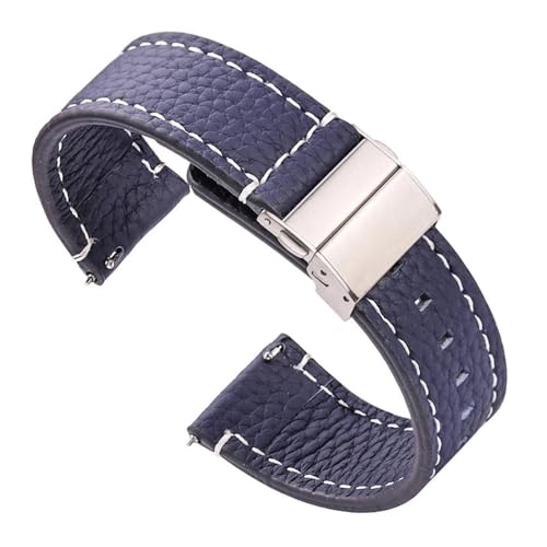 WMAMBZNDHP Leder-Uhrenarmbänder Passend For Samsung Fit For Galaxy Watch 3 4 5 Armband Damen Herren 18 Mm 20 Mm 22 Mm 24 Mm Handgelenkband Faltschließe(Blue,22mm) von WMAMBZNDHP