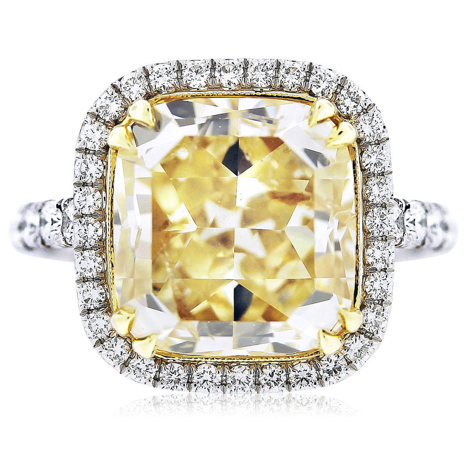 Gia Fancy Yellow 4.00Ct Center Kissen Diamant Ring - Platin/18K Exklusive Handwerkskunst von WMDJewelry