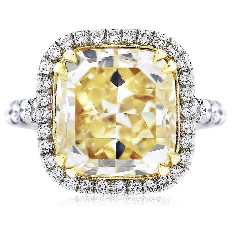 Gia Fancy Yellow 4.00Ct Center Kissen Diamant Ring - Platin/18K Exklusive Handwerkskunst von WMDJewelry