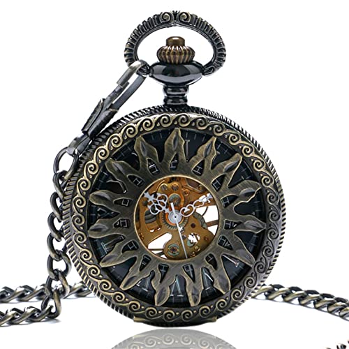 WMDSYGD Hohl Sonnenmuster Mechanische Handwicklung Taschenuhr Männliche Anhängeruhr Exquisite antike Uhr Geschenke Herren Taschenuhren (Color : Bronze) von WMDSYGD