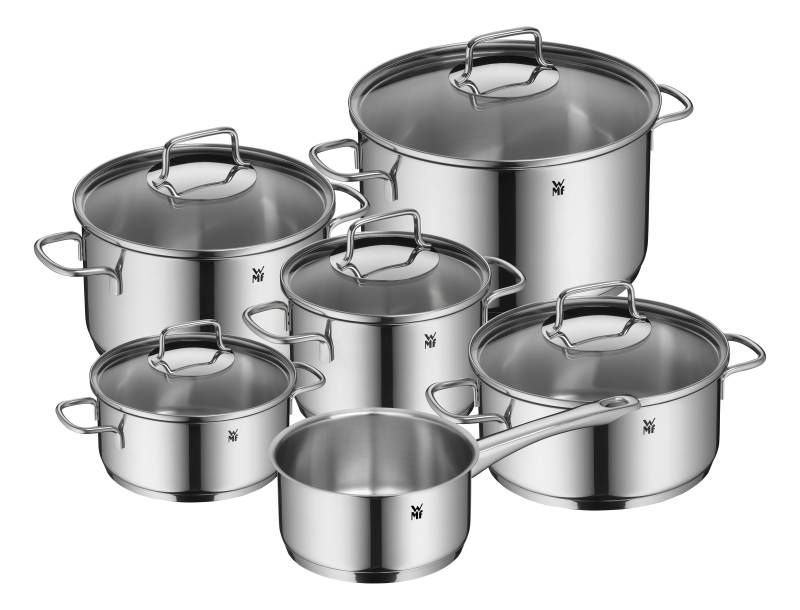 WMF Topf-Set "Astoria Induktion, Kochtopf Set mit Glasdeckel" Set, 2x Bratentopf mit Deckel, 3x Kochtopf mit Deckel, 1x Stielkasserolle, 11 Stk. tlg. Cromargan Edelstahl Rostfrei 18/10 von WMF