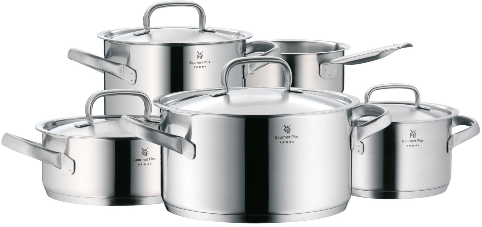 WMF Topf-Set "Gourmet Plus", Cromargan Edelstahl Rostfrei 18/10, (Set, 5 tlg., 1 Bratentopf Ø 20 cm, Fleischtopf Ø 16/20/24 cm, Kasserolle Ø 16 cm) von WMF