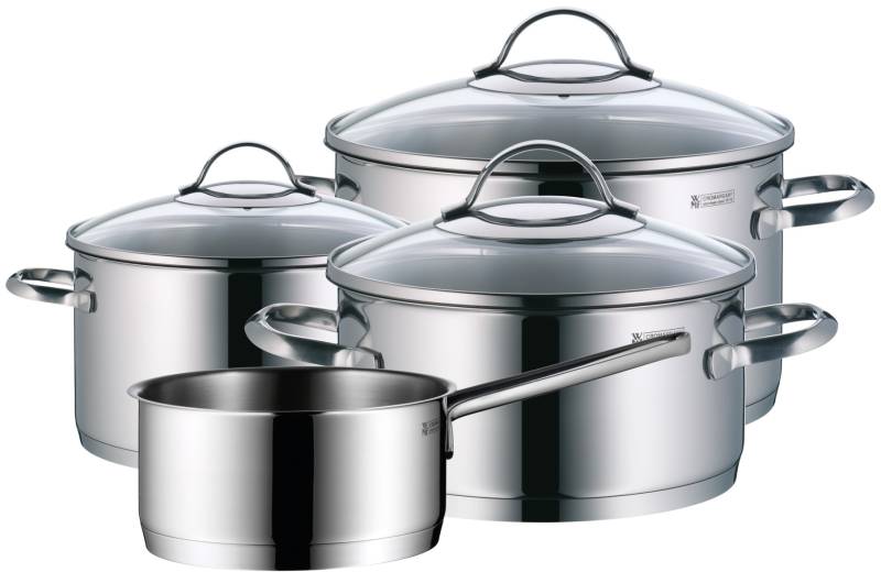 WMF Topf-Set "Provence Plus 4-teilig, Induktions Töpfe Set mit Glasdeckel" Set, Bratentopf Ø 20 cm, Fleischtopf Ø 16/24 cm, Stielkasserolle Ø 16 cm, 7 Stk. tlg. Cromargan Edelstahl Rostfrei 18/10 von WMF