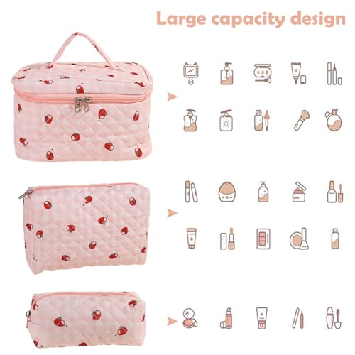 3pcs Make -up -Tasche Blumenwatte -Reisebasche for Frauen Mädchen (rosa Blumen) von WMFASBAG