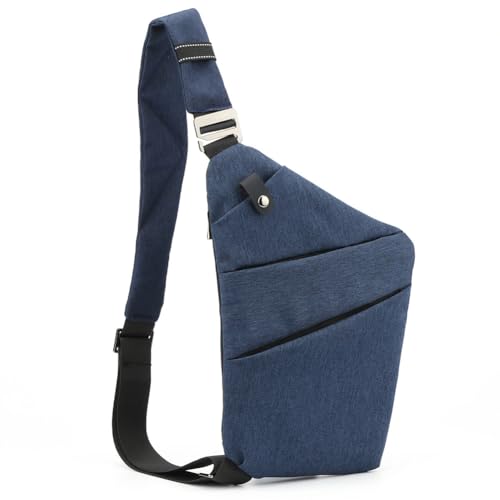 Anti-Dieb-Brusttasche, multifunktionale Herren-Umhängetasche, Nylon, tragbar for Reisen (linke Schulter, dunkelblau) von WMFASBAG