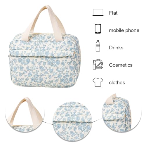 Baumwoll -Stülle -Make -up -Tasche Frauen Blumenkosmetikbeutel Toilettenbeutel (Blaue Blume) von WMFASBAG