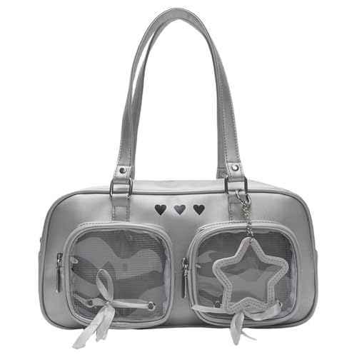 Frauen PU Ita Bag Cartoon Buchbeutel mit klarem Fenster - Chic Hobo Tasche (Silber) von WMFASBAG