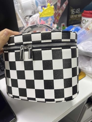 Leder tragbarer Kosmetiktasche Frauen Flip Toilettenbeutel Reise Make -up -Tasche (Gitter) von WMFASBAG