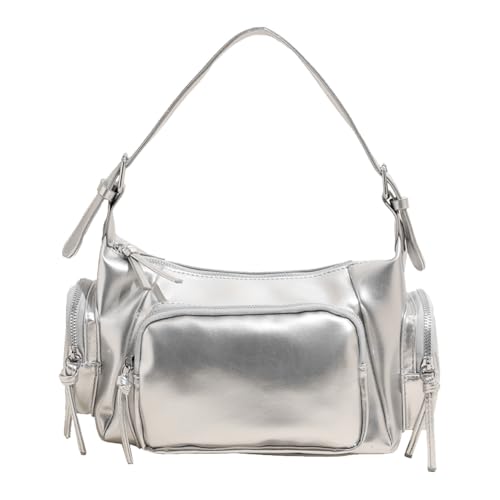 Retro-Motorrad-Multipocket-Hobo-Beutel mit verstellbarem Riemen for Frauen (Silber) von WMFASBAG