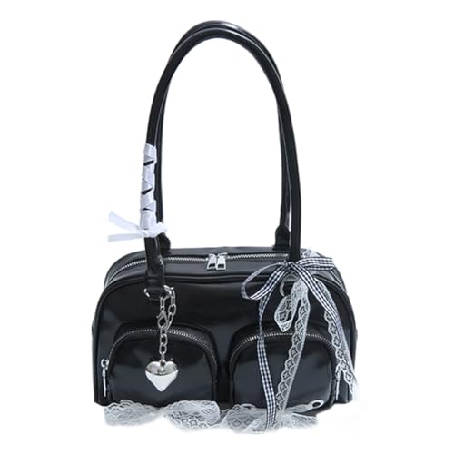 WMFASBABE Women Bogen Umhängetasche PU Leder Spitze Achselhöhle Bowknot Boston Bag (schwarz) von WMFASBAG