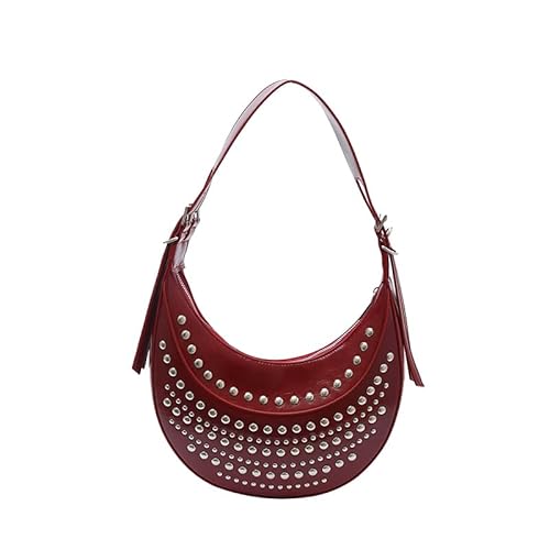 WMFASBABE Women PU Chic Hobo Tasche große Kapazität Feste Farbpunk -Achselhöhlen -Tasche (rot) von WMFASBAG