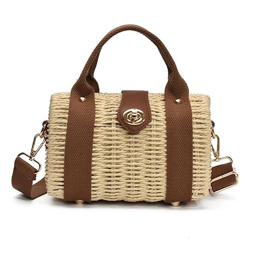 WMFASBABE Women Strohm Tote Handtaschen Strohhalm Handtasche Strand Crossbody Tasche (hellbraun) von WMFASBAG