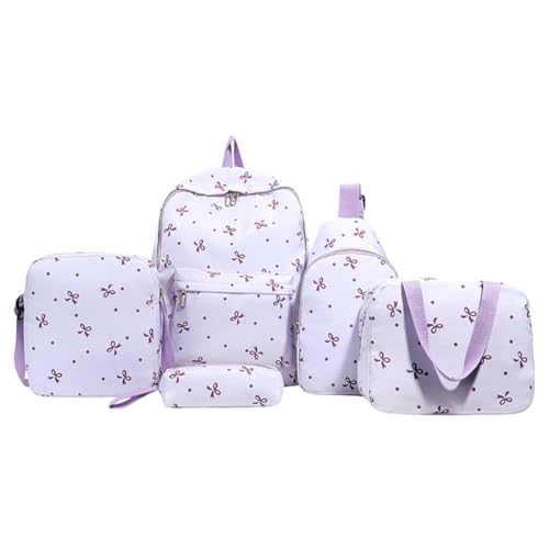 WMFASBAG 5pcs/Set College School Rucksack mit Lunchbox & Bleistiftkoffer for Teen (lila) von WMFASBAG