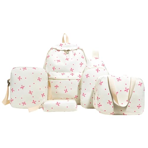 WMFASBAG 5pcs/Set College School Rucksack mit Lunchbox und Bleistiftkoffer for Teenager (Pink) von WMFASBAG