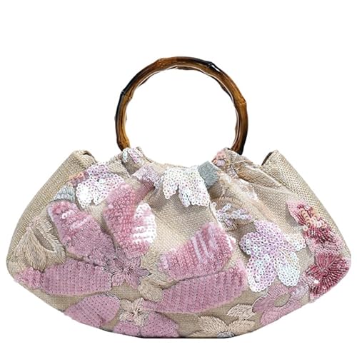 WMFASBAG Blumengestickte Abendtasche Frauen Pailletten Top Griff Tasche Clutch -Geldbörsen (Pink) von WMFASBAG