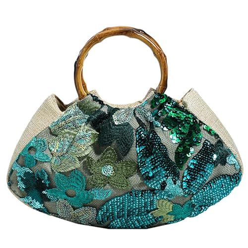 WMFASBAG Blumengestickte Abendtasche Frauen Pailletten Top Griff Tasche Clutch -Geldbörsen (grün) von WMFASBAG