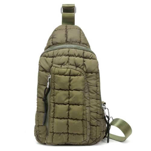 WMFASBAG Casual gesteppte Brustbeutel Stickbeutel gepolsterte Umhängetasche (tiefgrün) von WMFASBAG