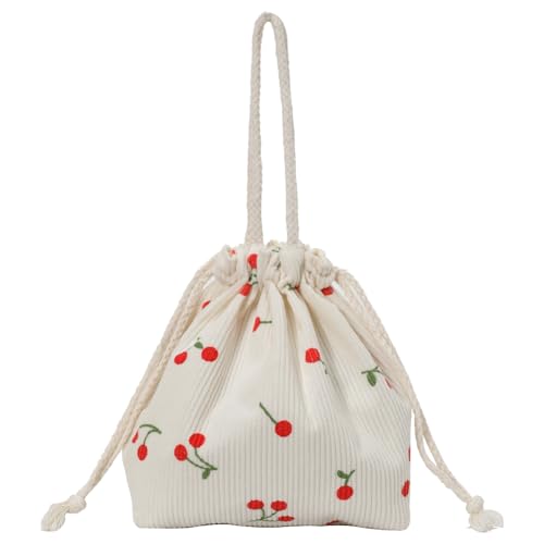 WMFASBAG Cord Cherry Eimer Bag Casual Einkaufstasche Handtaschen for Frauen Mädchen (weiß) von WMFASBAG