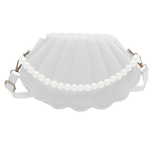 WMFASBAG Damen Clutch Muschel handtasche mit Perlenkette and verstellbarem Riemen Umhängetasche for Party Abschlussball Cocktail von WMFASBAG