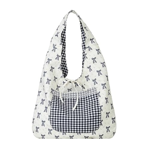 WMFASBAG Einfache karierte Bogenmuster Umhängetasche Casual Shopper Einkaufstasche for Frauen (schwarz) von WMFASBAG