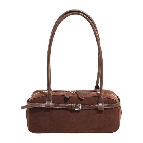 WMFASBAG Faux Wildleder Elegante Bostoner Tasche vielseitige Umhängetasche Casual Handtasche (Kaffee) von WMFASBAG