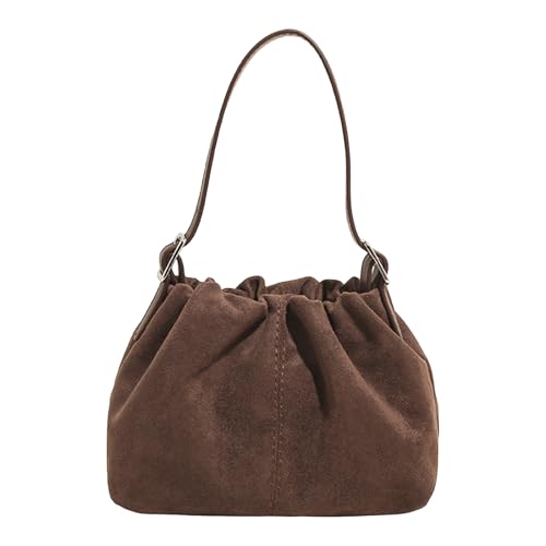 WMFASBAG Faux Wildleder -Umhängetaschen Vintage Faltenhandtasche Eimer -Tasche for Frauen (Kaffee) von WMFASBAG