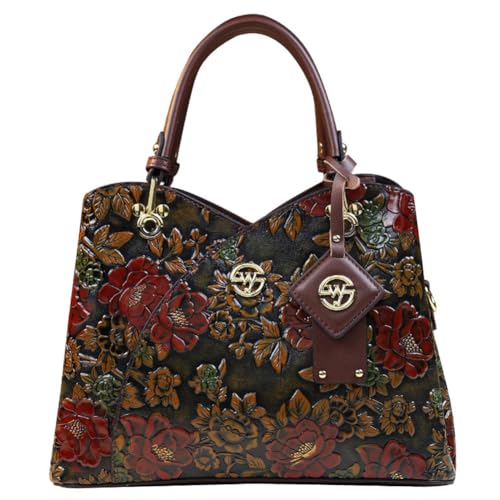 WMFASBAG -Frauen Blumenleder -Tasche große Kapazität Retro -Handtasche for den täglichen Gebrauch (Kaffee) von WMFASBAG